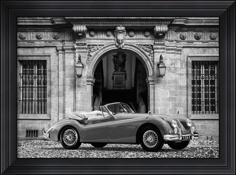Framed Luxury Car in front of Classic Palace (BW) Print