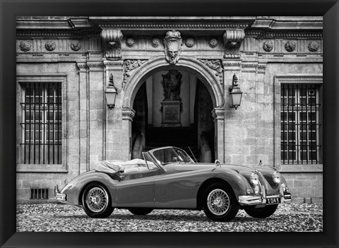 Framed Luxury Car in front of Classic Palace (BW) Print