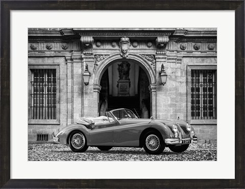 Framed Luxury Car in front of Classic Palace (BW) Print