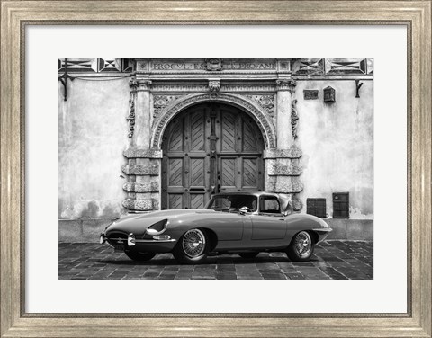 Framed Roadster in front of Classic Palace (BW) Print