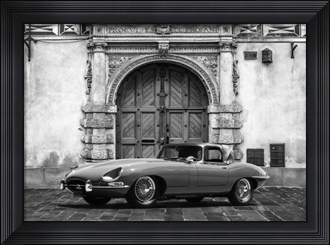 Framed Roadster in front of Classic Palace (BW) Print