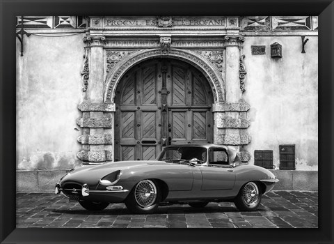 Framed Roadster in front of Classic Palace (BW) Print