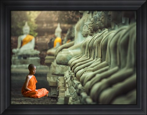Framed Young Buddhist Monk praying, Thailand Print