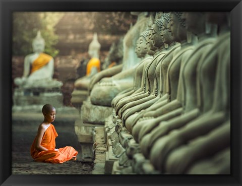 Framed Young Buddhist Monk praying, Thailand Print