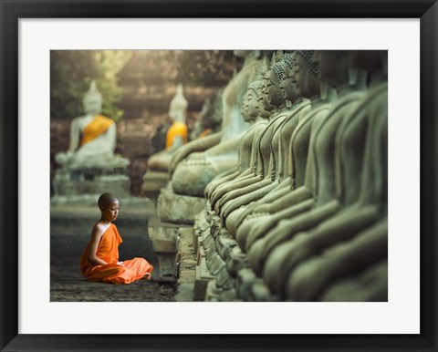 Framed Young Buddhist Monk praying, Thailand Print