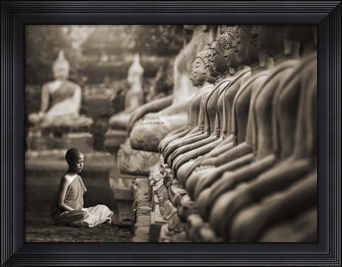 Framed Young Buddhist Monk praying, Thailand (sepia) Print