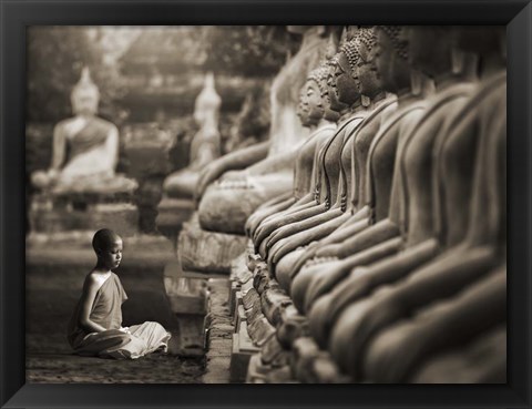 Framed Young Buddhist Monk praying, Thailand (sepia) Print