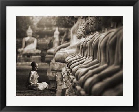 Framed Young Buddhist Monk praying, Thailand (sepia) Print