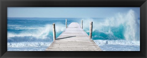 Framed Ocean Waves on a Jetty Print