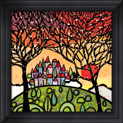 Framed Gli Alberi Guardano il Paese al Tramonto Print