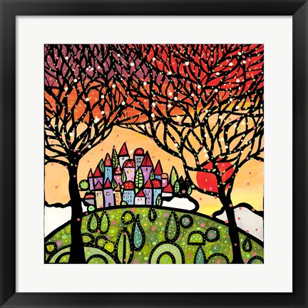 Framed Gli Alberi Guardano il Paese al Tramonto Print