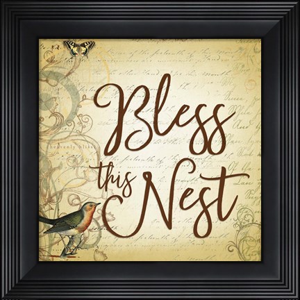 Framed Bless this Nest Scripty Print