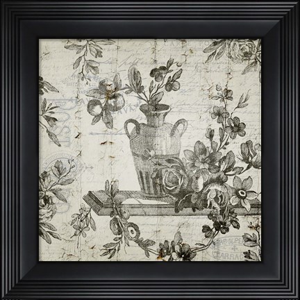 Framed BW Flowers Grunge One Print