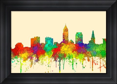 Framed Cleveland Ohio Skyline-SG Print