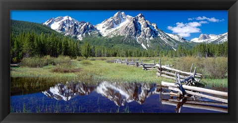 Framed McGown Peak Reflected on a Lake, Sawtooth Mountains, Idaho Print