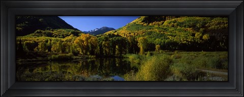 Framed Fall Colors Reflected in Water with Mountains in the Background, Colorado Print