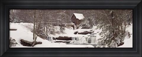 Framed Glade Creek Grist Mill in winter, Babcock State Park, West Virginia Print