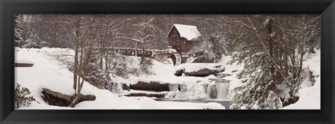 Framed Glade Creek Grist Mill in winter, Babcock State Park, West Virginia Print