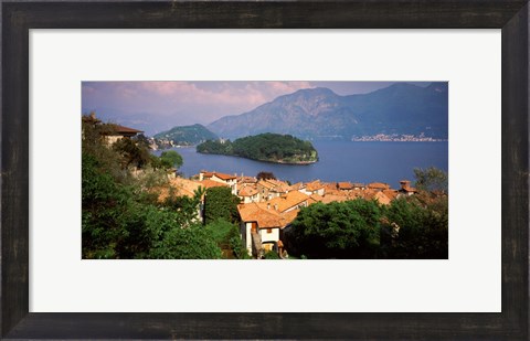 Framed Village at the Waterfront, Sala Comacina, Lake Como, Como, Lombardy, Italy Print