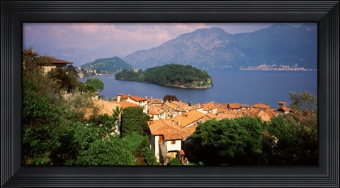 Framed Village at the Waterfront, Sala Comacina, Lake Como, Como, Lombardy, Italy Print