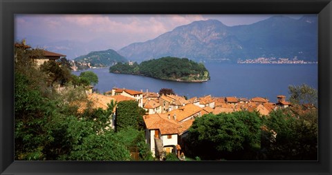 Framed Village at the Waterfront, Sala Comacina, Lake Como, Como, Lombardy, Italy Print