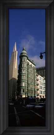 Framed Columbus Tower and Transamerica Pyramid in San Francisco, California Print