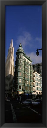 Framed Columbus Tower and Transamerica Pyramid in San Francisco, California Print