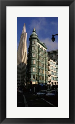 Framed Columbus Tower and Transamerica Pyramid in San Francisco, California Print