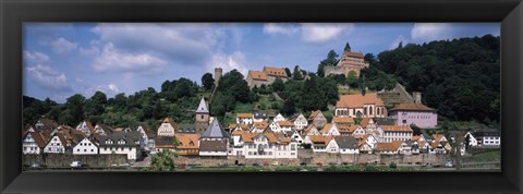 Framed Houses at the Waterfront, Necker River, Hesse, Germany Print