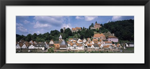 Framed Houses at the Waterfront, Necker River, Hesse, Germany Print