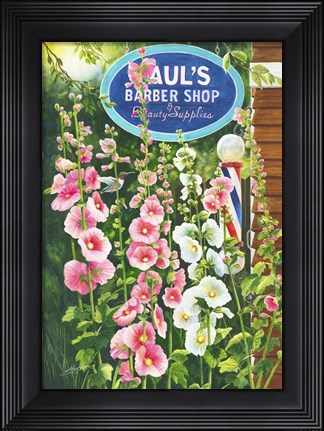 Framed Hollyhocks and A Hummer Print
