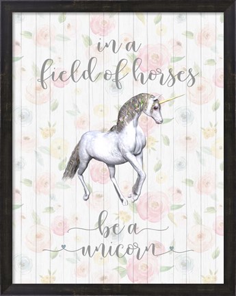 Framed Be A Unicorn Floral Wood Print