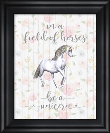 Framed Be A Unicorn Floral Wood Print