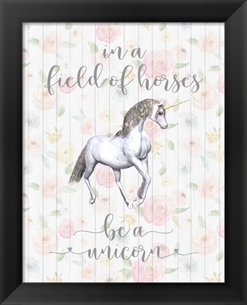 Framed Be A Unicorn Floral Wood Print