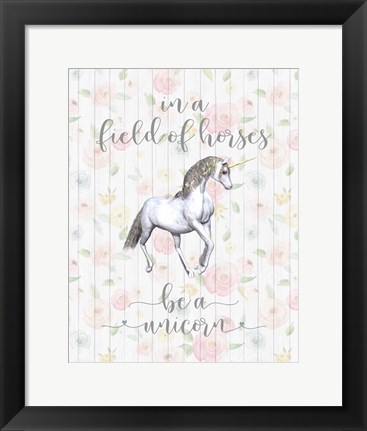 Framed Be A Unicorn Floral Wood Print