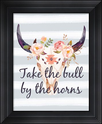 Framed Bull Skull on Stripes III Print