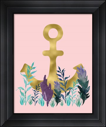 Framed Teal Florals on Pink Print