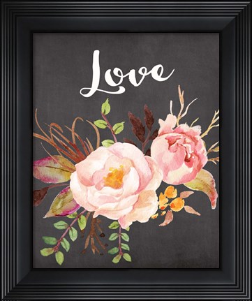 Framed Watercolor Flowers Love Print