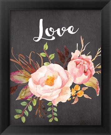 Framed Watercolor Flowers Love Print