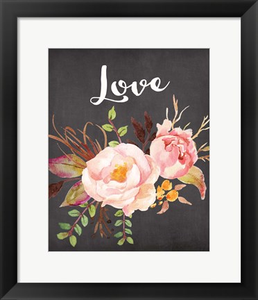 Framed Watercolor Flowers Love Print