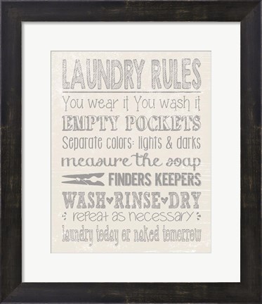 Framed Laundry Rules on Whiate Print
