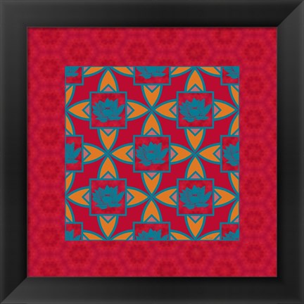 Framed Lotus Tile Colored II Print