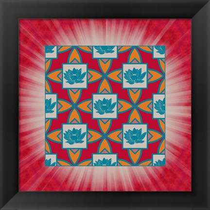 Framed Lotus Tile Colored Print