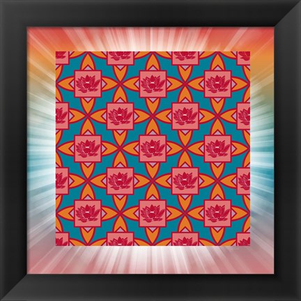 Framed Lotus Tile Color I Print