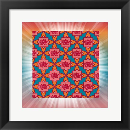Framed Lotus Tile Color I Print