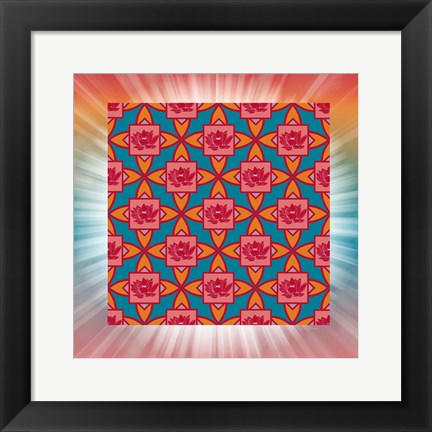 Framed Lotus Tile Color I Print