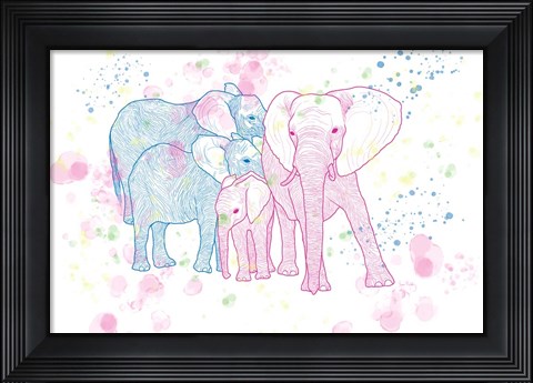 Framed Happy Elephant Family Print