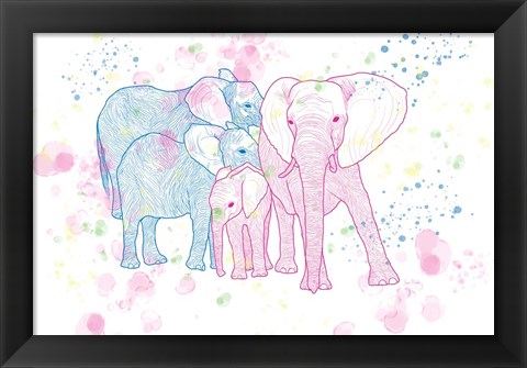 Framed Happy Elephant Family Print