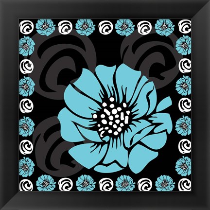 Framed Bold Turquoise Flower X Print