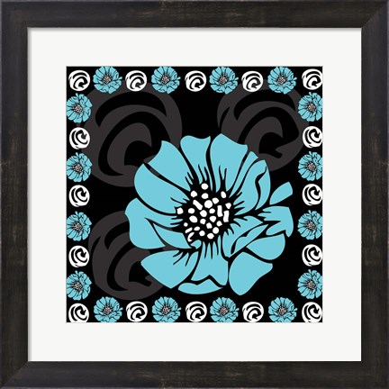 Framed Bold Turquoise Flower X Print